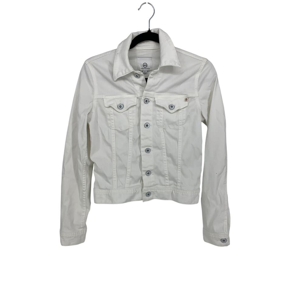 AG Adriano Goldschmied Jean Jacket Womens Sz Small White Long Sleeve Stretch
